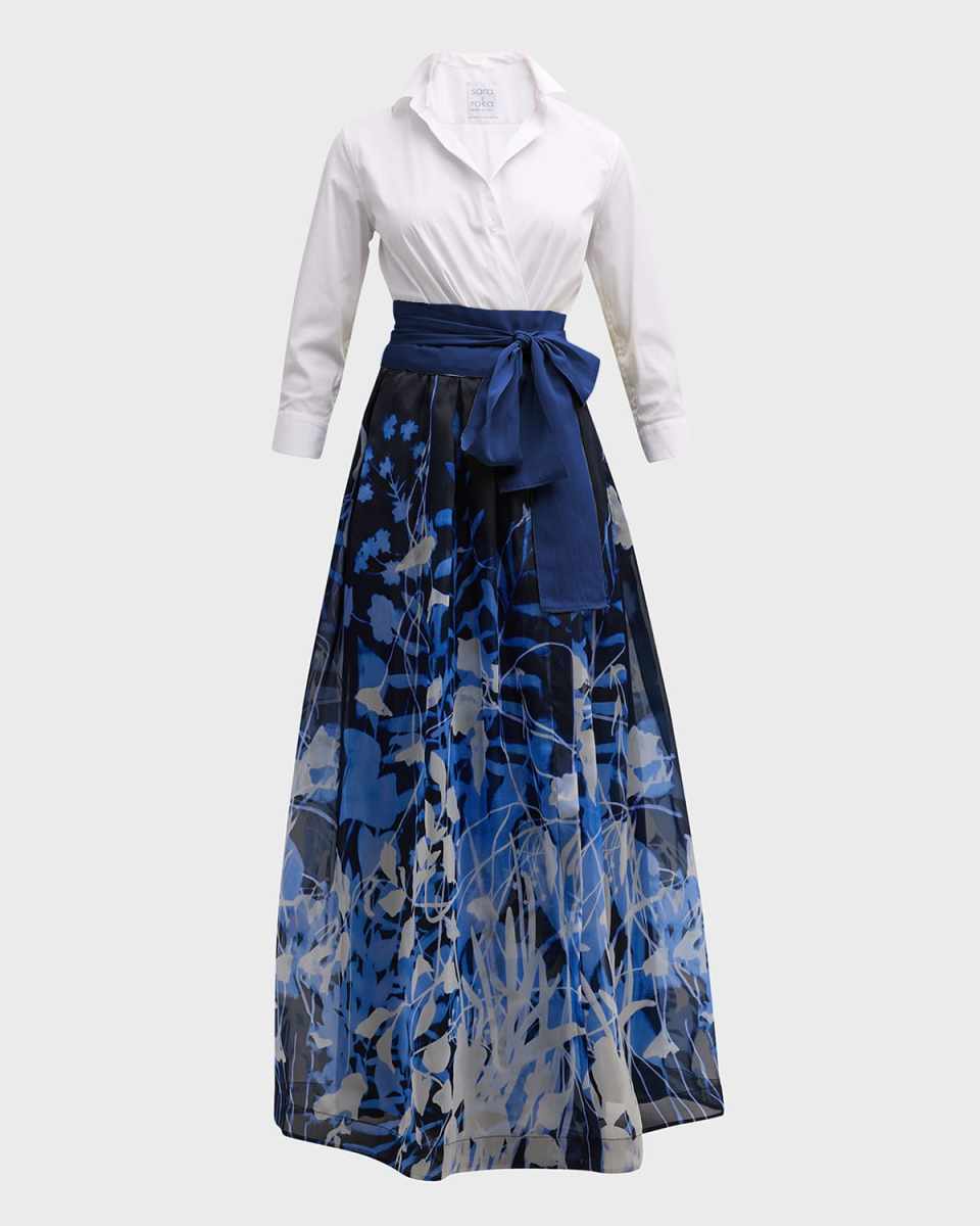Jinny Belted Botanical-Print Shirt Gown